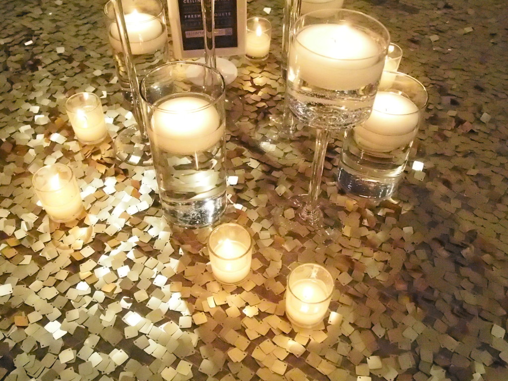 Add some shine to your event with gold sequin tablecloths like this event at FIVE Event Center